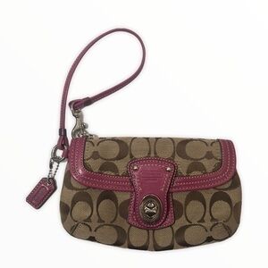 Coach brown signature turnlock wristlet